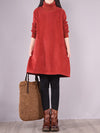 Plus Size Women Solid Color Fleece-lined Corduroy Dress