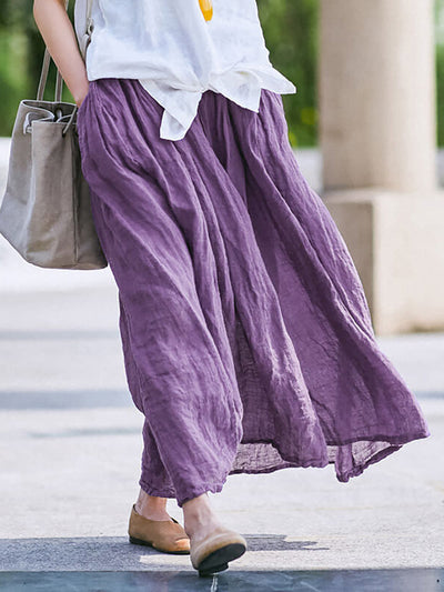 Plus Size - 100% Linen Women Pure Color Skirt