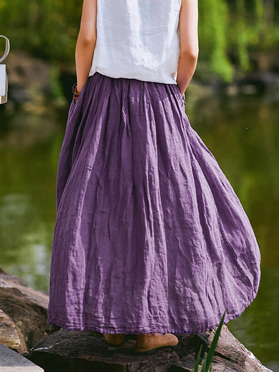 Plus Size - 100% Linen Women Pure Color Skirt