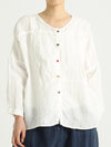 Plus Size Single Breasted Casual Linen O Neck Women Shirt