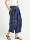 Plaid Linen Loose Elastic Waist Women Wide Leg Pants