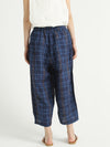 Plaid Linen Loose Elastic Waist Women Wide Leg Pants