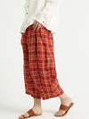 Plaid Linen Loose Elastic Waist Women Wide Leg Pants