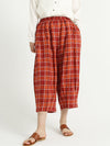 Plaid Linen Loose Elastic Waist Women Wide Leg Pants