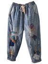 Women Summer Vintage Stitching Pocket Denim Harem Pants