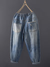 Women Summer Vintage Stitching Pocket Denim Harem Pants