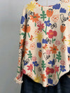 Women Autumn Cute Flower Print Knitted Shirt