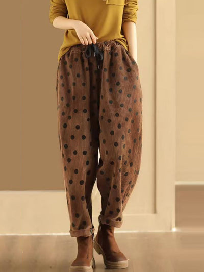 Plus Size Women Vintage Dot Corduroy Harem Pants