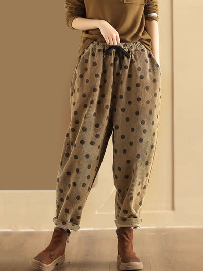 Plus Size Women Vintage Dot Corduroy Harem Pants