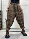 Plus Size Women Retro Plaid Corduroy Loose Harem Pants