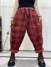 Plus Size Women Retro Plaid Corduroy Loose Harem Pants