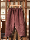 Women Vintage Solid Linen Padded Harem Pants