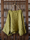 Women Summer Vintage O-Neck Solid Linen Loose Shirt