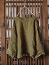 Women Summer Vintage O-Neck Solid Linen Loose Shirt