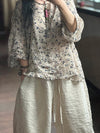 Women Summer Artsy Floral Thin Loose Ramie Blouse