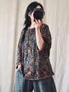 Women Vintage Autumn Flower O-Neck Loose Shirt