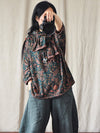 Women Vintage Autumn Flower O-Neck Loose Shirt