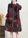 Women Autumn Vintage Flower Button-up Cotton Linen Long Shirt