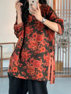 Women Autumn Vintage Flower O-Neck Cotton Shirt