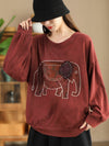 Women Autumn Casual Patch Elephant O-Neck Cotton Sweatshirt