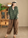 Women Autumn Vintage Flower Button-up Cotton Blouse