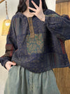 Women Autumn Artsy Flower Cotton Hooded Coat