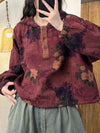 Women Autumn Artsy Flower Cotton Hooded Coat