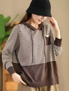 Women Autumn Casual Stripe Colorblock Hooded Sweatshirt