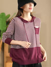 Women Autumn Casual Stripe Colorblock Hooded Sweatshirt