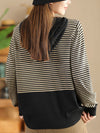 Women Autumn Casual Stripe Colorblock Hooded Sweatshirt