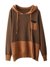 Women Autumn Casual Stripe Colorblock Hooded Sweatshirt