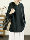 Women Autumn Artsy Pure Color Hooded Linen Shirt