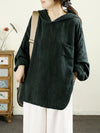 Women Autumn Artsy Pure Color Hooded Linen Shirt