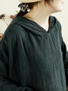 Women Autumn Artsy Pure Color Hooded Linen Shirt