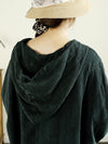 Women Autumn Artsy Pure Color Hooded Linen Shirt