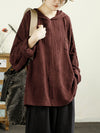 Women Autumn Artsy Pure Color Hooded Linen Shirt