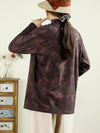 Women Autumn Artsy Flower Turtleneck Cotton Shirt