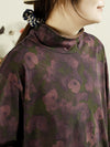 Women Autumn Artsy Flower Turtleneck Cotton Shirt