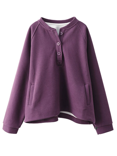 Women Autumn Pure Color Stand Collar Cotton Sweatshirt