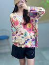 Women Artsy Autumn Cartoon V-Neck Knit Sweater