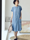 Plus Size Women Summer Casual Solid Blue Denim Dress