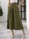 Flared Pants High Waisted Pleated Pockets Solid Color Split-Joint Ninth Pants Trousers