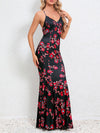 Bodycon Mermaid Flower Print Split-Joint Spaghetti-Neck Maxi Dresses