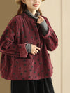 Plus Size Retro Dot Croduroy Stand Collar Shirt Coat