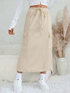 A-Line Loose Drawstring Pockets Solid Color Split-Back Split-Joint Skirts Bottoms