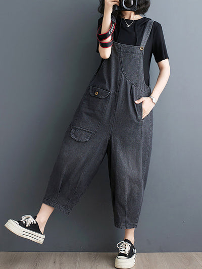 Women Summer Solid Casual Loose Denim Jumpsuits