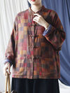 Women Vintage Spring Plaid Cotton Shirt Coat