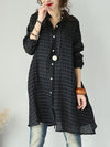 Plus Size Women Casual Loose Plaid Button-up Linen Shirt Dress