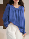 Plus Size Women Summer Solid Vintage Full Sleeve Ramie Shirt