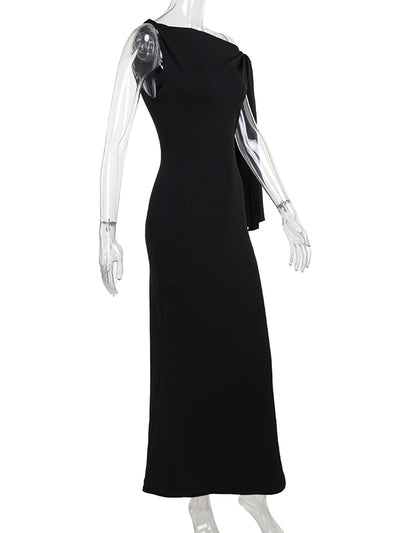 Skinny Sleeveless Asymmetric Solid Color Split-Joint Streamer One-Shoulder Evening Dresses Maxi Dresses